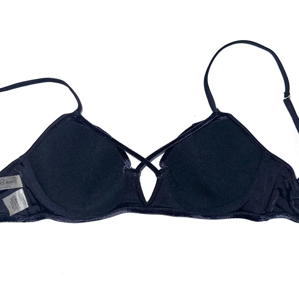 Beach Bunny Black Dylan Velvet Strappy Underwire Bikini Top Size M